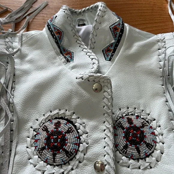 Fringed White Jacket with Embroidered Details - Picture 2 of 4